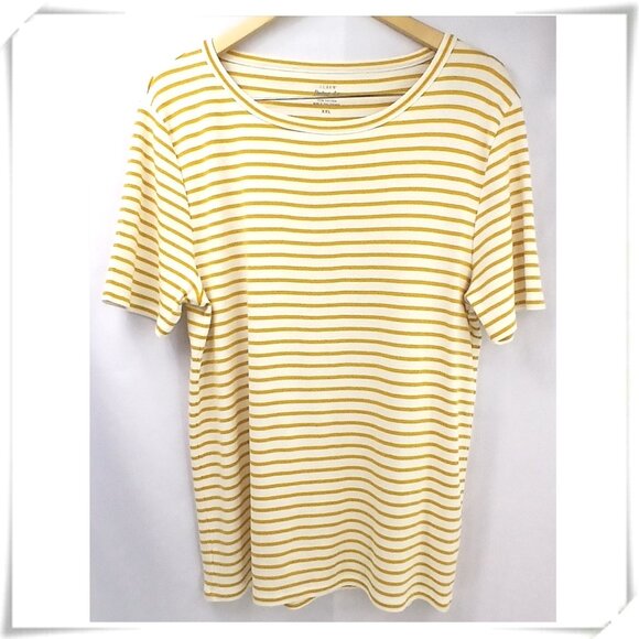 J. Crew Mustard Yellow White Stripes Perfect Fit Tee Top EUC - Picture 1 of 5